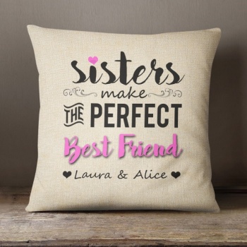 Personalised Cream Chenille Cushion - Perfect sisters